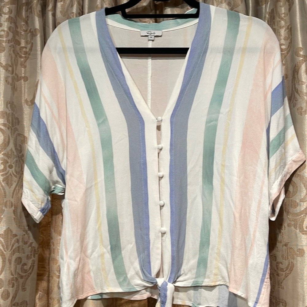 Rails Pastel Stripe Button-Front Blouse in White, Blue, Green, Pink